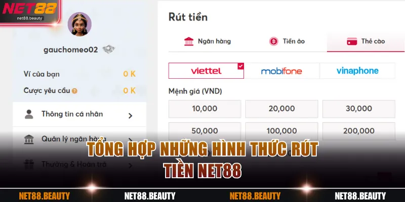 Tổng hợp những hình thức rút tiền NET88